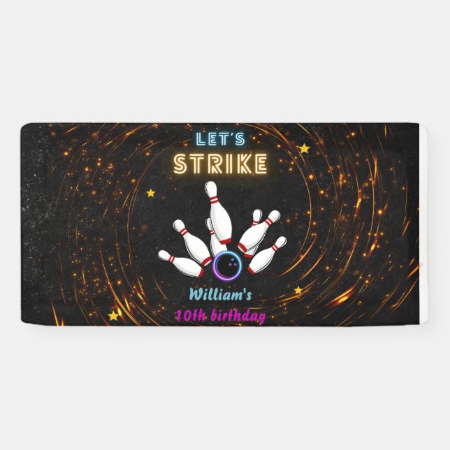 Lona Fun Strike cool deportes azules Bowling 10 cumplea (Horizontal)