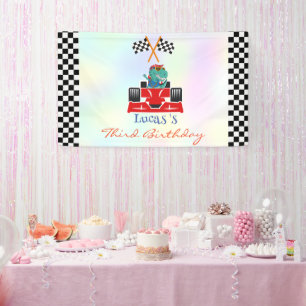 Lona Funny Dinosaur racing car boy kids Birthday fiesta