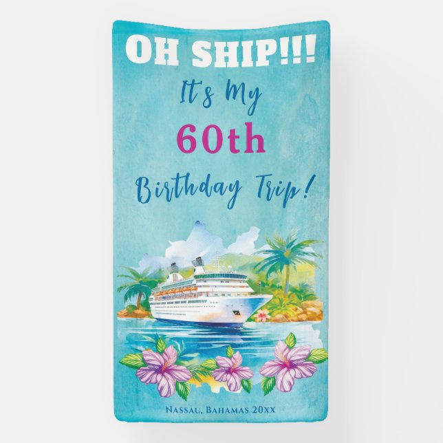 Lona Funny Island Beach 60th Birthday Cruise Ship Door (Vertical)