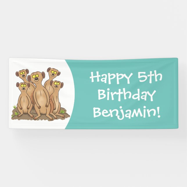 Lona Funny meerkat ilustracion personalizado familiar (Horizontal)