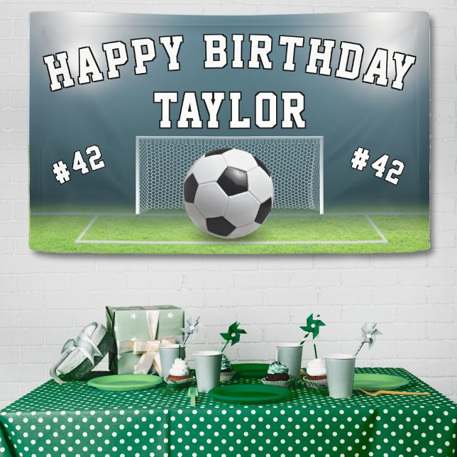 Lona Fútbol deportivo de campo de fútbol feliz cumpleañ (Soccer Field Football Sports Happy Birthday Banner)
