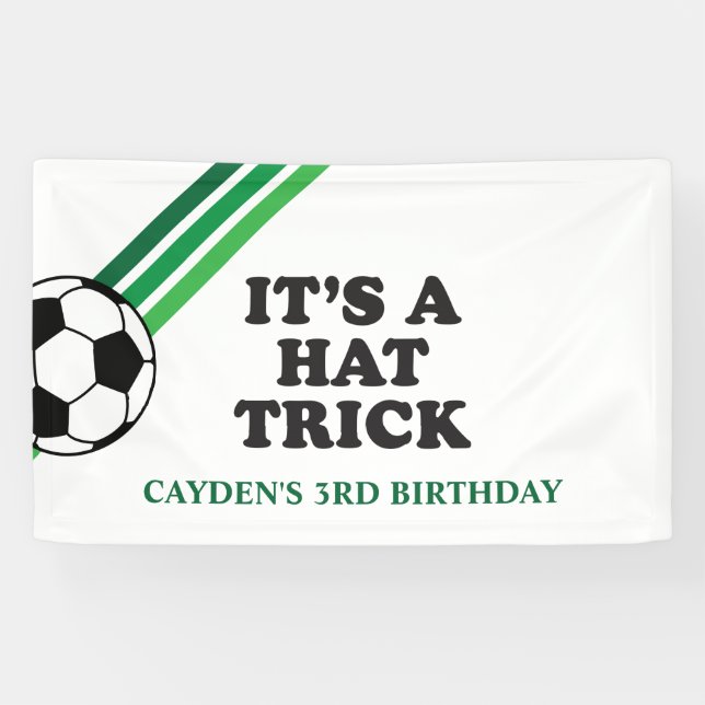 Lona Fútbol Green Stripes Gorra Trick 3er cumpleaños (Horizontal)