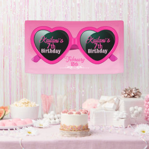 Lona Gafas de sol de corazón rosado caliente Cumpleaños