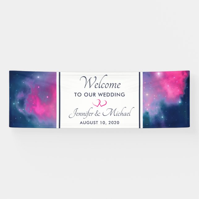 Lona Galaxia rosa y azul Nebulosa y estrellas Boda abst (Horizontal)