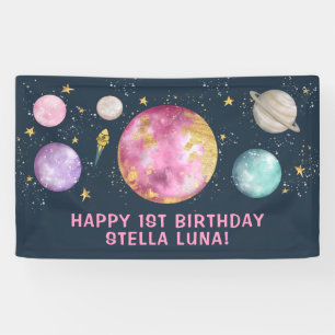 Lona Galaxy Moon Stars Feliz cumpleaños