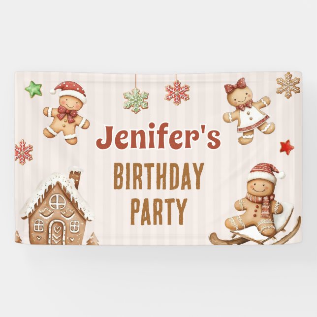 Lona Galleta de Navidad Pan de Jengibre Cumpleaños (Horizontal)