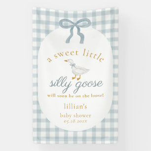 Lona Ganso Tonto Suelto en Azul a Cuadros Baby Shower
