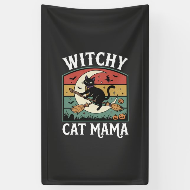 Lona Gata de bruja de Halloween Mamá (Vertical)
