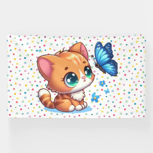 Lona Gatito/gato lindo y mariposa