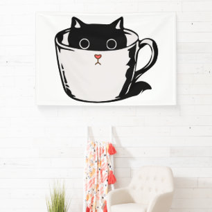 Lona Gatito negro con nariz roja escondido en una taza