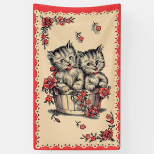 Lona gatitos adorables en una cesta de flores
