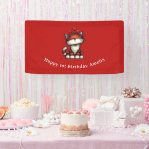 Lona Gato con Corazones de Amor Rojo Cumpleaños Diverti
