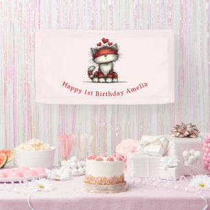 Lona Gato con Corazones de Amor Rojo Cumpleaños Diverti