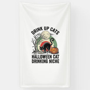 Lona Gato de Halloween bebiendo camiseta de fiesta de l