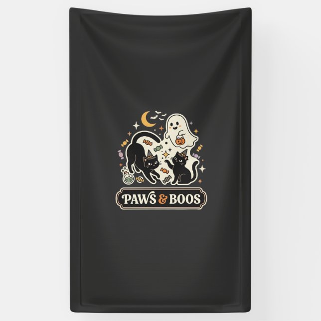 Lona Gato de Halloween Fantasma Magia (Vertical)