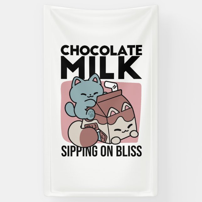 Lona Gato de Leche Chocolate Kawaii – Bebida Acogedora  (Vertical)