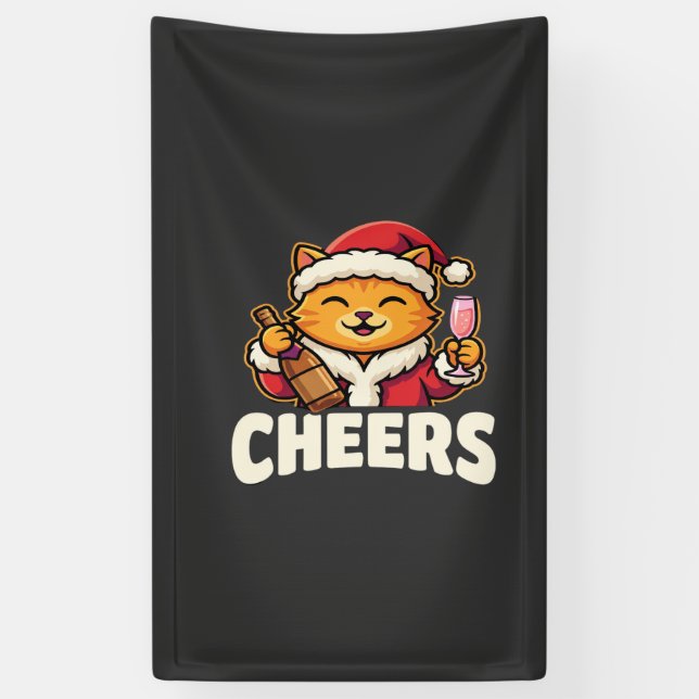 Lona Gato de Navidad Anima la Bebida Navideña (Vertical)