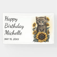Gato gatito atigrado gris girasoles Feliz Cumpleañ