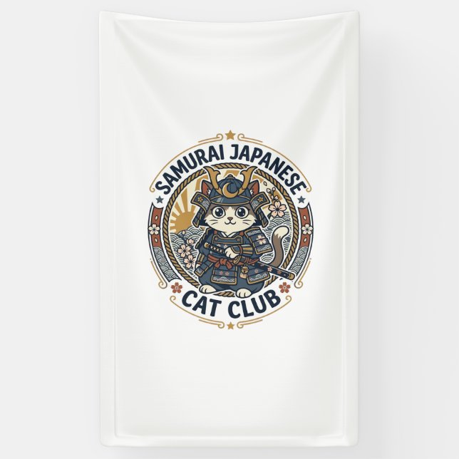 Lona Gato Japonés Samurái Arte Vectorial POD - Samurái  (Vertical)