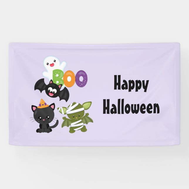 Lona Gato, murciélago, momia y fantasma de Halloween (Horizontal)
