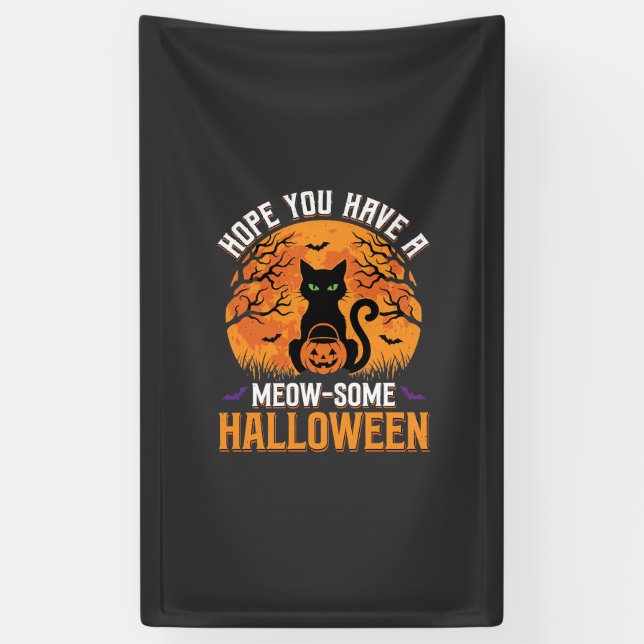 Lona Gato Negro de Halloween Meow-Some (Vertical)