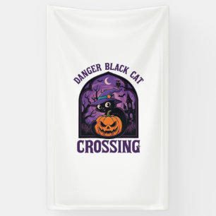 Lona Gato Negro Peligro Cruzando Calabaza de Halloween