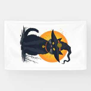 Lona Gato negro vintage espeluznante con sombrero de br