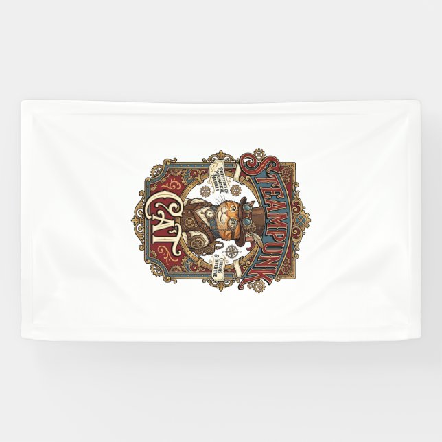 Lona Gato Steampunk Vintage Steampunk Gato (Horizontal)
