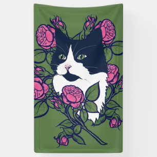 Lona Gato Tuxedo Peony Floral Art Tuxie Gatos