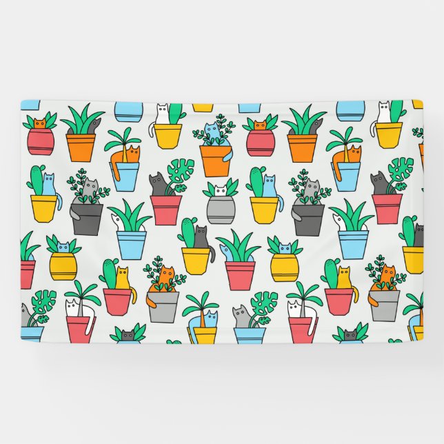 Lona Gatos en macetas de flores (Horizontal)