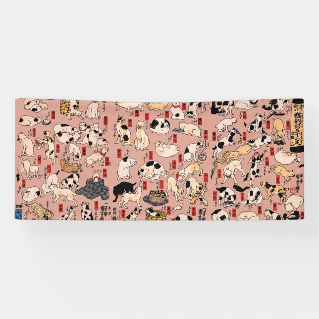 Lona gatos japoneses Ukiyo-e Funny kitty (Horizontal)