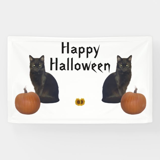 Lona Gatos negros con calabazas y girasoles (Horizontal)
