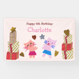 Lona Gatos y presentación de niños rosados Fiesta de cu