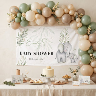 Lona Género Neutral   Elefante Verde Baby Shower