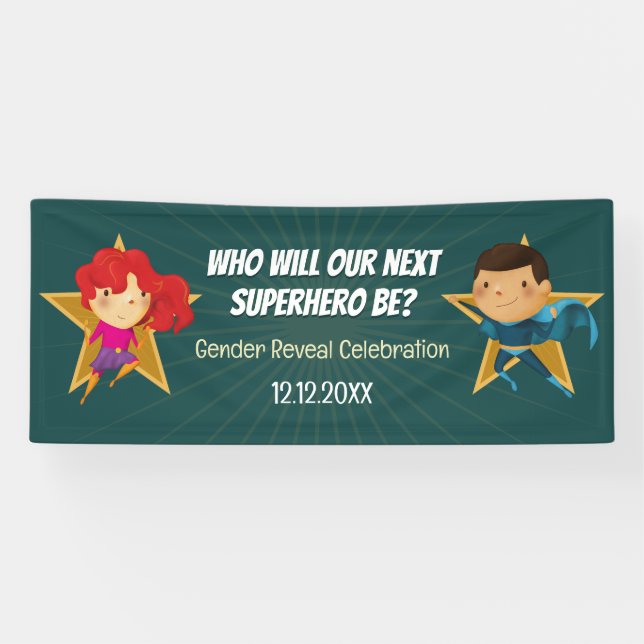 Lona Género revelan superhéroe lindo verde rosa azul (Horizontal)