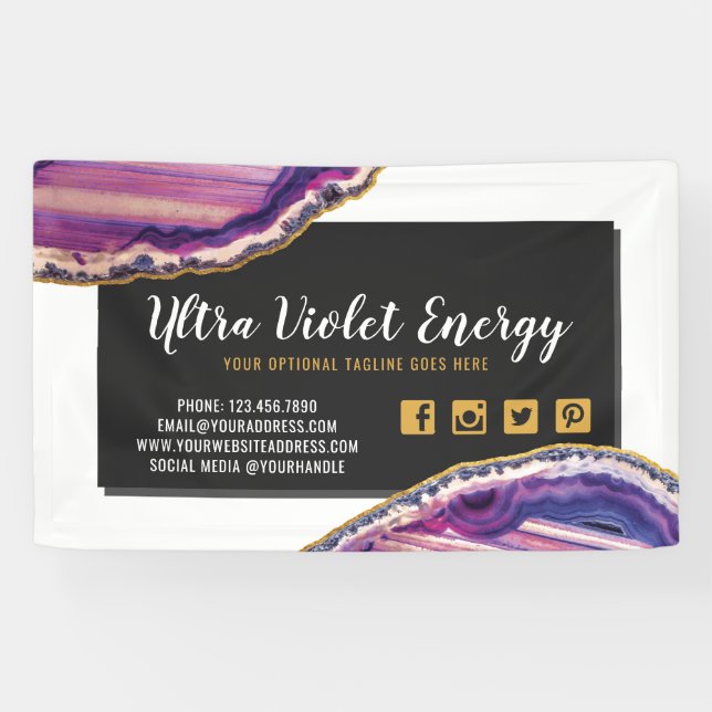 Lona Geode Agate Slice Gemstone Ultra Violeta Púrpura (Horizontal)