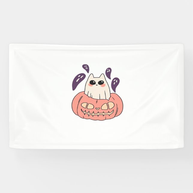 Lona Ghost Kitty en una calabaza clásica camiseta (Horizontal)