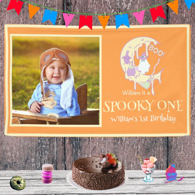 Lona Ghost Moon Spooky One Boy 1er cumpleaños Halloween (Subido por el creador)