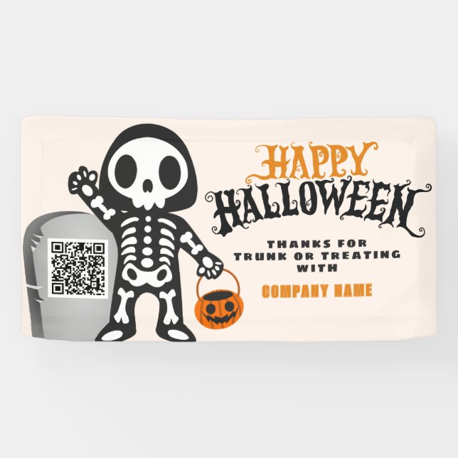 Lona Ghoulish Skeleton Happy Halloween QR Business (Horizontal)