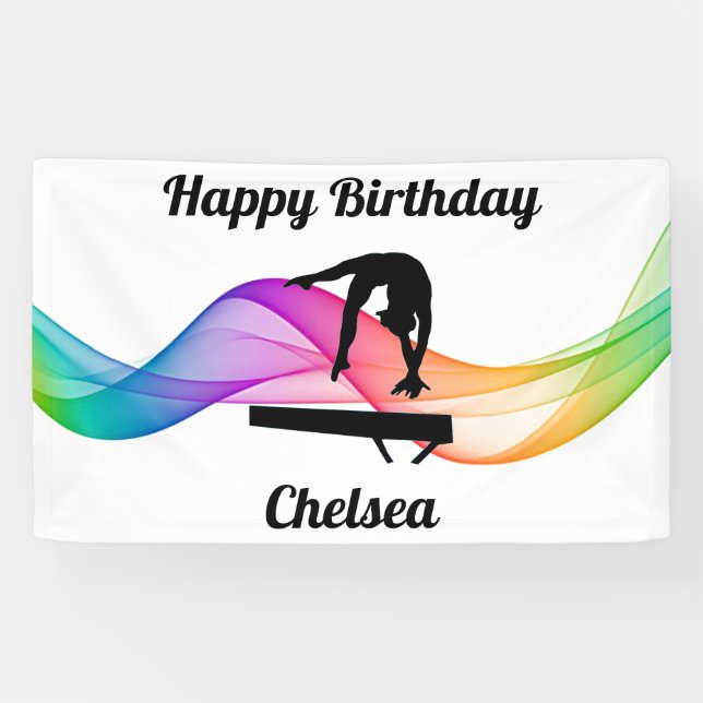 Lona Gimnasia Beam "Happy Birthday" Colorful Swirl (Horizontal)