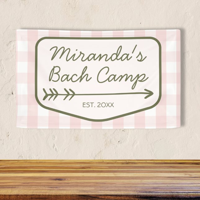 Lona Gingham Summer Bach Camp Pink Green Bachelorette (Gingham Summer Bach Camp Pink Green Bachelorette Banner)