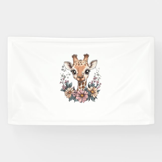 Lona Girafa Adorable Rodeada De Flores _6 (Horizontal)