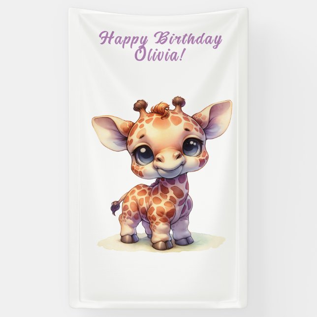 Lona Girafa de bebé lindo color agua (Vertical)