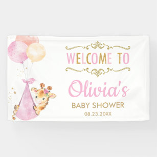 Lona Giraffe Balloons Chica Baby Shower Bienvenida a fo