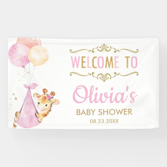 Lona Giraffe Balloons Chica Baby Shower Bienvenida a fo (Horizontal)