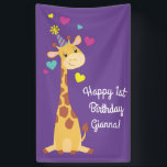 Lona Giraffe Birthday<br><div class="desc">El diseño de la fiesta de cumpleaños de la jirafa es ideal para una fiesta temática de zoo o safari. ¡La tierna jirafa está usando un gorra fiesta y rodeada de corazones coloridos!</div>