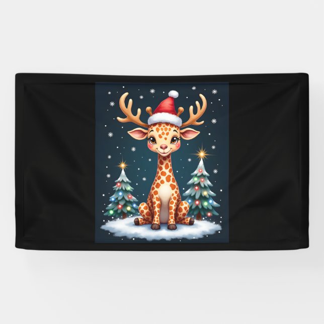 Lona Giraffe Gorra de renos Santa Christmas Tree Funny  (Horizontal)