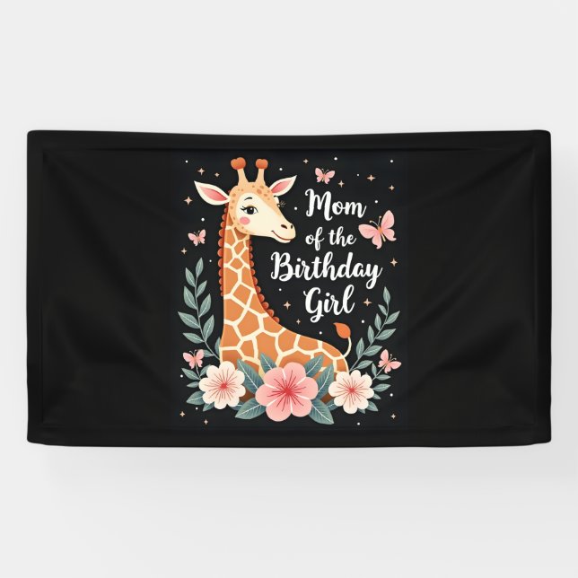 Lona Giraffe Mamá de la familia del Chica de cumpleaños (Horizontal)