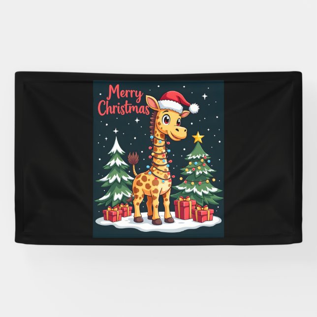Lona Giraffe Merry Árbol de Navidad iluminando Santa Gi (Horizontal)