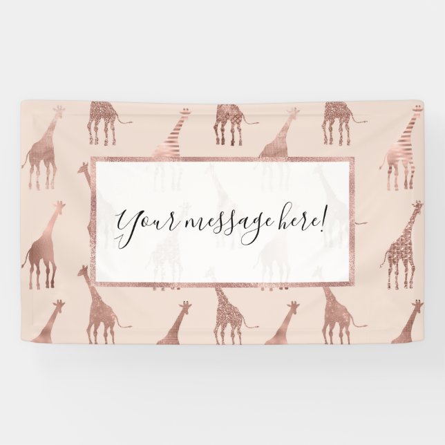 Lona Giraffes rosadas de Rubor de oro Rosa moderno (Horizontal)